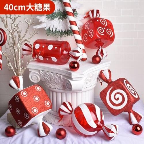 Christmas decorations scene layout gift ornaments pendant pendant 40CM red and white transparent painted candy props