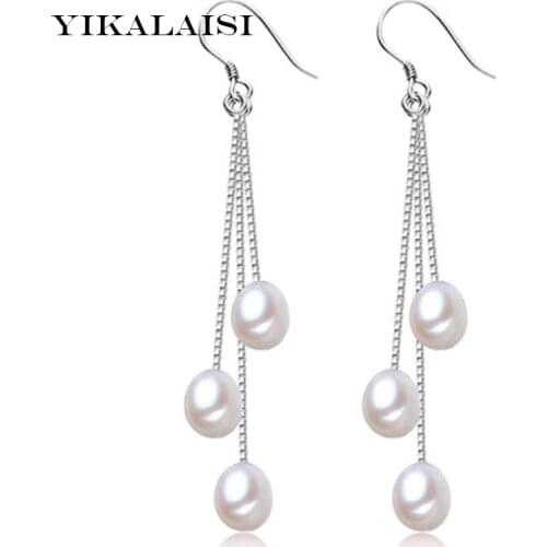 YIKALAISI 925 Sterling Silver Natural Freshwater Pearl Tassel Fashion Long Earrings For Women 6-7mm Pearl White