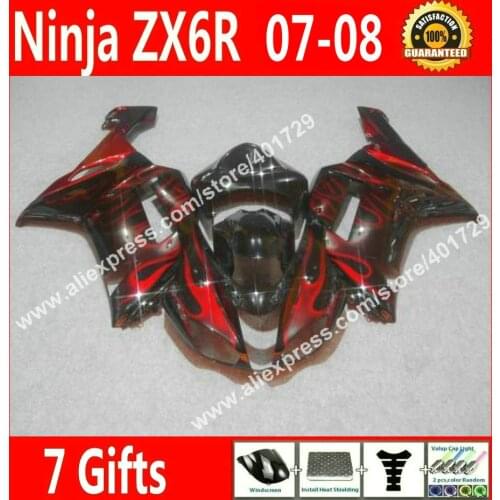 Brand new Fairings for Kawasaki ZX6R 2007 2008 Ninja 636 07 08 gleamy black red bodywork fairing kits 7 gift BK68