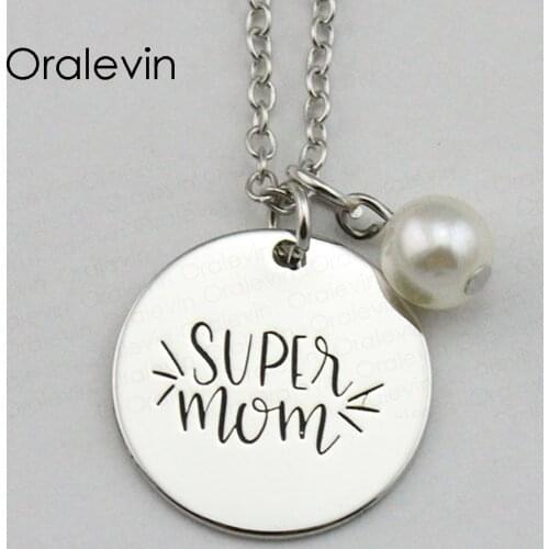 SUPER MOM Inspirational Hand Stamped Engraved Custom Pendant Decoration Costume Necklace Fashion Jewelry,10Pcs/Lot, #LN1772