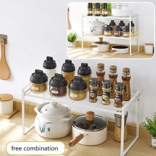 Iron Art Kitchen Organizers Adjustable Microwave Oven Shelf Standing Type Spice Holder Rack Dishes Kitchen Bathroom Accessories