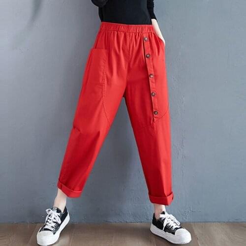 High Quality Women Casual Pants New Arrival 2020 Autumn Simple Style Solid Color Elastic Waist Female Straight Trousers S2100