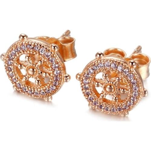 Original Rose Wheel Earring With Crystal For Women 925 Sterling Silver Earring Wedding Gift Fine Pandora Jewelry