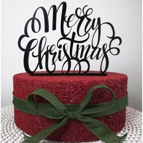 Marry Christmas Cake Topper for Christmas Party New Year Party Cake Decorating Accessory Black Accessory