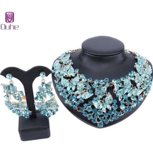 Fashion Crystal Butterfly Necklace Earring Jewelry Sets For Women Brides Bridal Wedding Party Costume Jewellery