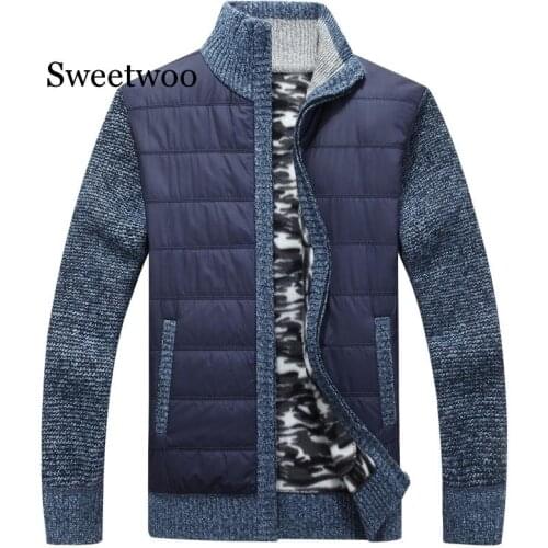 Winter Mens Fleece Sweater Coat Thick Patchwork Wool Cardigan Muscle Fit Knitted Jackets Fashionable Male Clothing Autumn