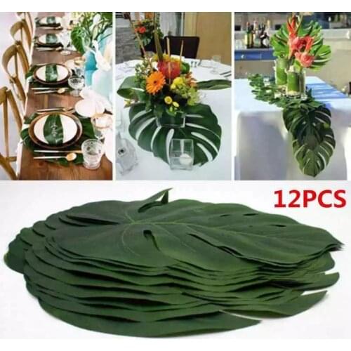 12pcs Summer Tropical Party Artificial Palm Leaves Monstera Hawaiian Party Jungle Beach Theme Party Decoration Hawaii Home Decor
