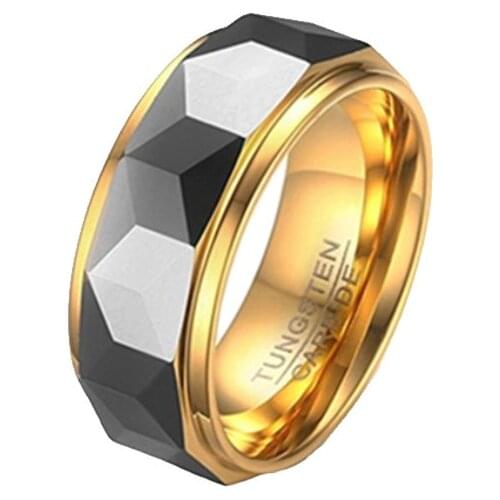 2021 Inspirational Tungsten Gold Steel Jewelry 8mm Rhombus Polygon Carbide Men Wedding Ring