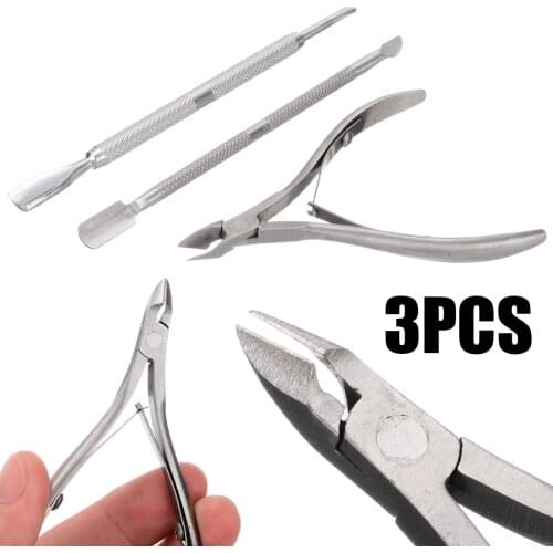 3pcs Cuticle Manicure Nail Art Tool Stainless Steel Spoon Pusher Nipper Clipper Manicure Set Mayitr