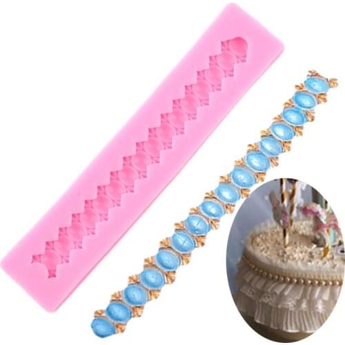 3D Pearl Chain Lace Silicone Mold Cake Border Chocolate Making Molds Fondant Cake Decorating Tools Polymer Clay Candy Mould