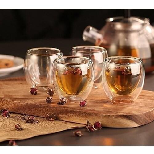 New Fashion 4Pcs 80ml Double Wall Insulated Espresso Cups Drinking Tea Latte Coffee Mugs Whiskey Glass Cups Drinkware