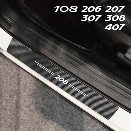 4pcs Car Door Sill Carbon Leather Stickers For Peugeot 107 206 207 208 301 306 307 408 508 2008 3008 4008 5008 Auto Accessories