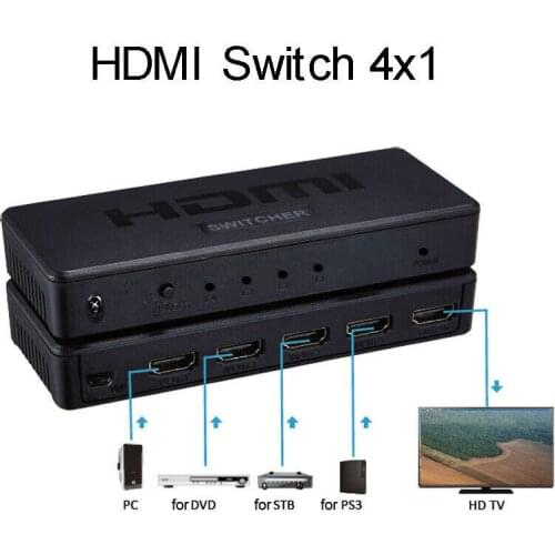 4x1 HDMI Switch Video Converter 1080P HDMI Switcher 4 In 1 Out for PS3 PS4 XBox DVD Computer Laptop PC To TV Monitor Projector