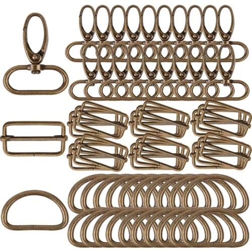 60Pcs 32mm Metal D Rings for Gags Swivel Snap Hooks Tri-Glide Buckles for Handbag Hardware (Bronze)