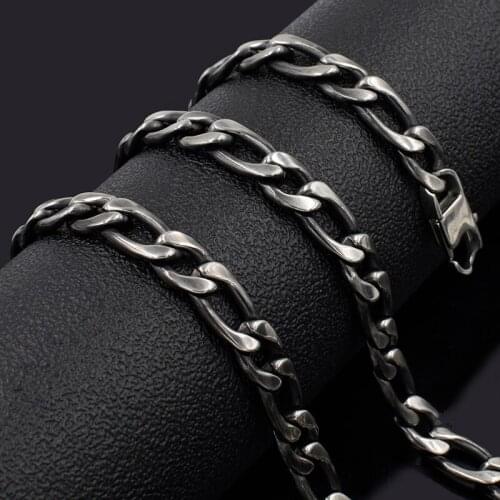 CHIMDOU NK Stainless Steel Figaro Chain Neo Gothic Necklace Vintage Black Color Punk Fashion Gift Unisex Jewelry for Men Women