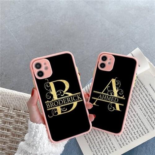 Phone Case For iPhone 12 11 Mini Pro XR XS Max 7 8 Plus X Custom name Letter Monogram Matte transparent Pink Cover