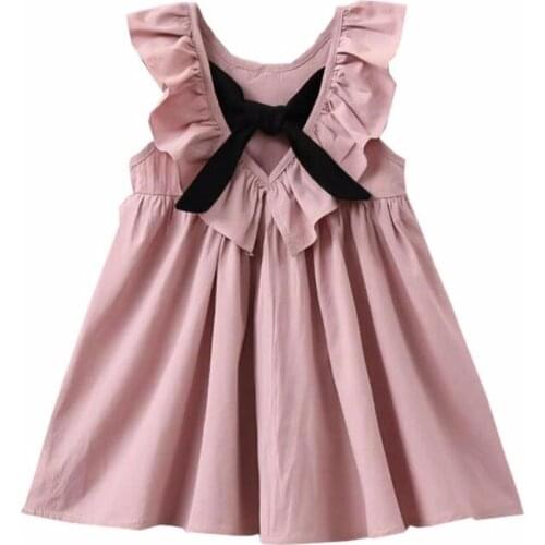 Sleeveless Kids Dresses for Girls Princess Summer Clothes Baby Kids Pleated Backless Dress 100% Cotton Children Clothing
