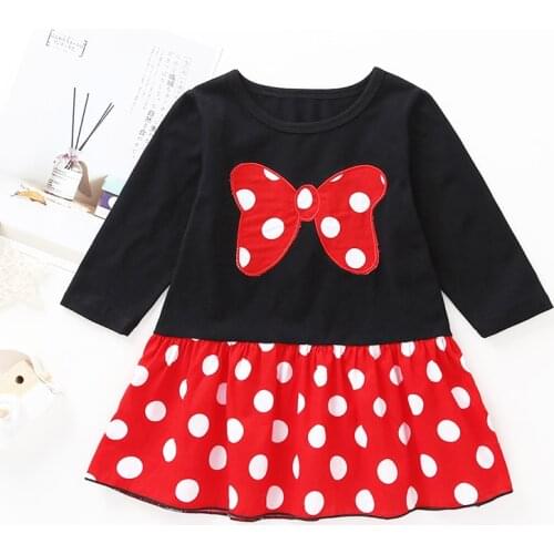 Girls Polka Dot Dress Bow Pattern Childrens Cute Spring And Autumn Dress