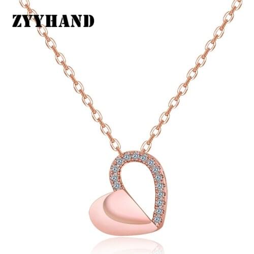 Diffuser Heart Zircon Women Pendant Necklace Rose-Gold Heart Clean Stone Cross Chain Lady Romantic Anniversary Neck Jewelry