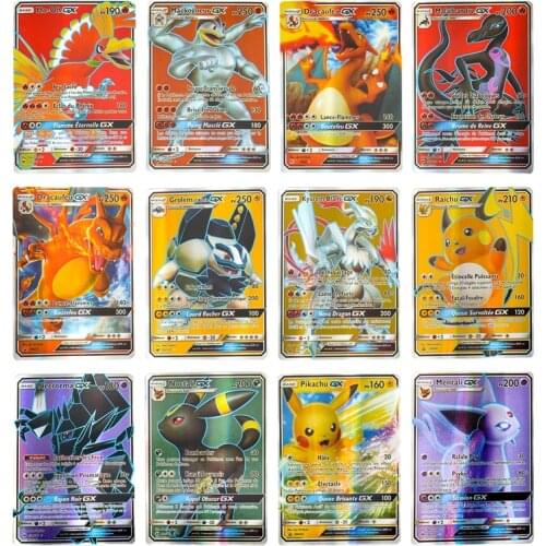 100 Pcs French French Version Pokemon Card GX EX V VMAX Team Flash Solitaire Pikachu Fighting Game Childrens Toys Birthday Gift
