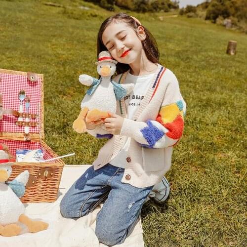 INS HOT Girls' knitted cardigan sweater 3-15 years old children outwear girl college style jacket Geometric long sleeve V-neck
