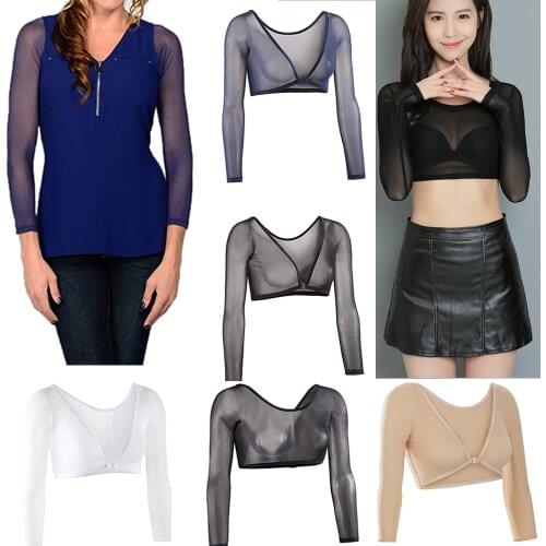 Arm Shaper Women Both Side Plus Size Mesh Seamless Silm Shapewear Crop Top Slimming Upper Shirt Blouses Black White Blue Skin