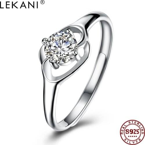 LEKANI 925 Silver Sterling Rings For Women Round 5A Cubic Zircon Adjustable Romantic Anniversary Female Jewelry Ring New Listing