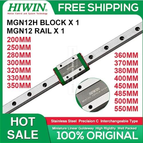 Stainless Steel HIWIN MGN12 Linear Rail 280 300 320 330 350 370 380 400 450 500 550mm MGN12 Linear Guide + MGN12H Slider Block