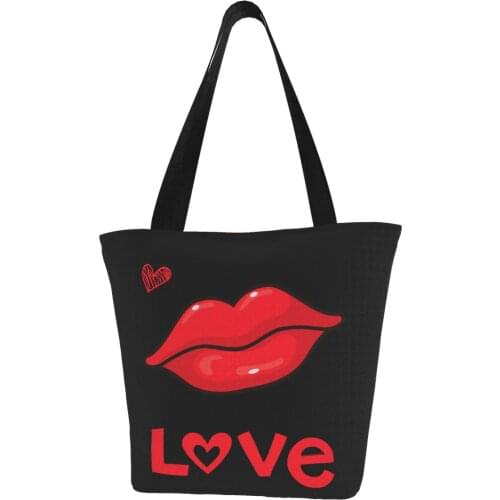 Fashion Kiss Lip Print Beach Bags Womens Shoulder Tote Bags for Ladies Girls Shopping Bag Canvas Tote Handbag Purse
