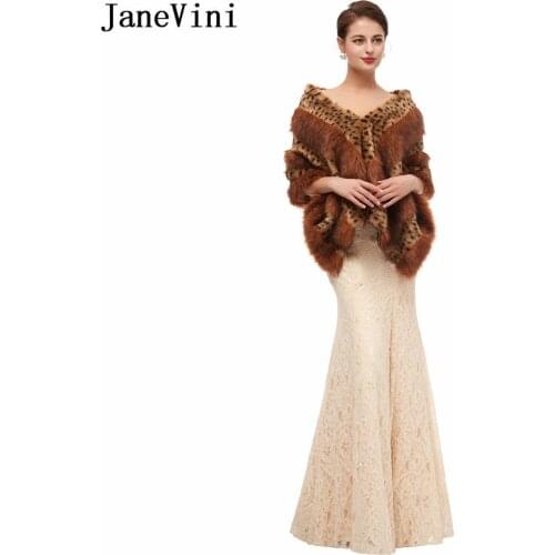JaneVini 2020 Fashion Bridal Wraps and Shawls Winter Faux Fur Bolero Warm Coat Ladies Evening Party Jackets Wedding Accessories