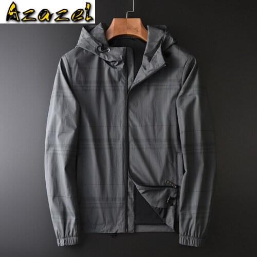 Azazel Hooded Mens Jackets Luxury Plaid Printed Grey Mens Jackets And Coats Spring And Autumn Slim Fit Male Coats Plus Size 4XL