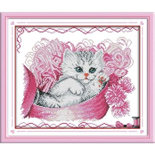 Kitten and wool cross stitch kit aida 14ct 11ct count printed canvas stitches embroidery DIY handmade needlework