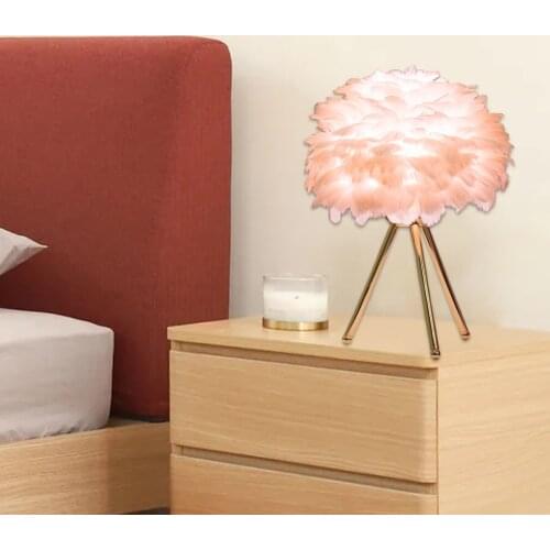 Feather Shade Table Lamp Modern Bedroom Bedside Desk Night Light Decor