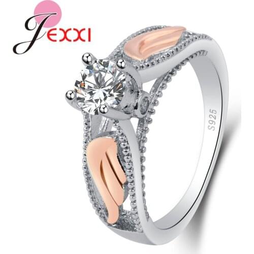 New Fashion Wing Decoration Women Party Engagement Jewelry 925 Sterling Silver Geometric Ring With Shiny Cubic Zirconia