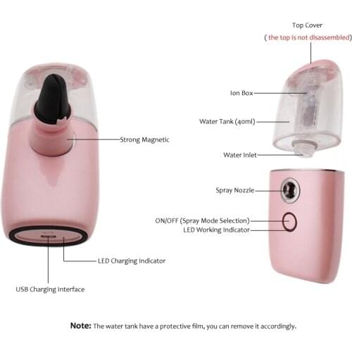 40ml Mini Face Steamer Portable Nano Mister Facial Nano Steamer USB Rechargeable Car Humidifier Nano Mist Sprayer for Eyelash