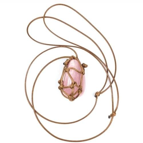 Handmade Weave Wrap Irregular Shape Many Colors Quartz Stone Pendant Rope Chain Necklace Fashion Jewelry