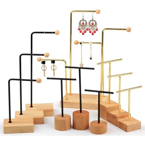 New earring holder, wrought iron solid wood stud display stand, earrings storage support, jewelry props shooting props