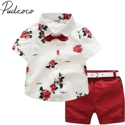 2020 New Fashion Toddler Kid Baby Boy Gentleman Clothes 2PCS Sets Short Sleeve Single Breasted Bow Shirts+Sash Shorts Bottoms