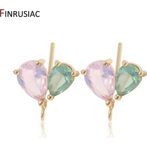 DIY Earring Findings Unique Design Inlaid Exquisite Zircon 14K Gold Heart Shape Stud Earrings Hooks Accessories Jewelry Making