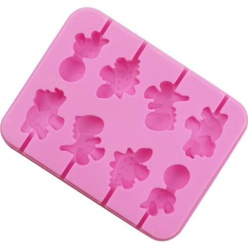 Lollipop Silicone Mold 2pcs 8- Cavity Non-Stick Dinosaur Silicone Mold with 20 Sticks for Lollipop Chocolate Candy TS1