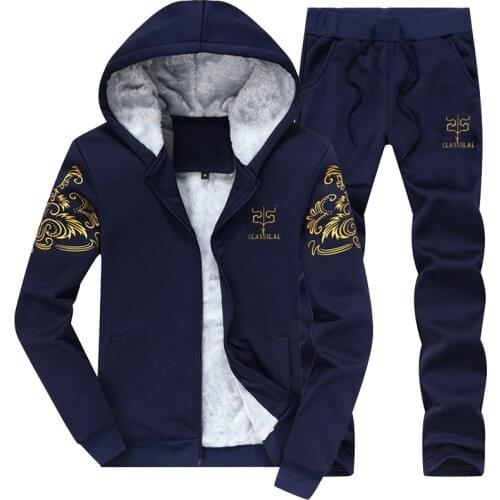 QNPQYX New Men Sets Fashion Brand Tracksuit Lined Thick Sweatshirt + Pants Sportswear Suit Male Winter Suits print coats pants