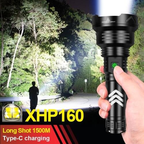 Super XHP160 Powerful Led Flashlight High Power Torch Light XHP90 Rechargeable Tactical Flash Light 18650 Type-C Camping Lantern