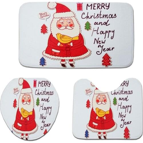 Marry Christmas cartoon Three-piece set 3D printed Bathroom Pedestal Rug Lid Toilet Cover Bath Mat Set drop shipping 07