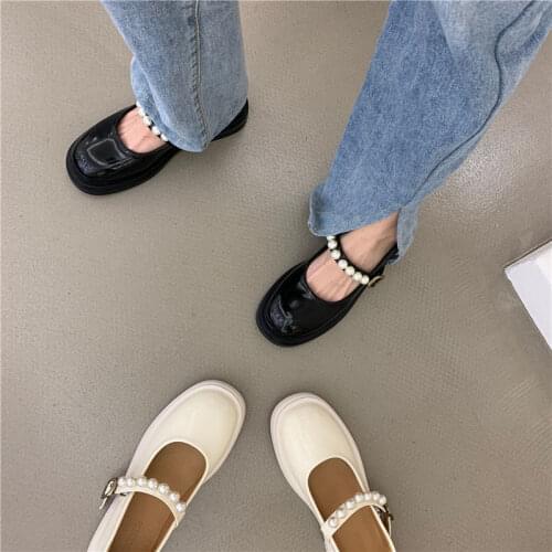 Thick-soled British Small Leather Shoes Women 2021 Mary Jane Shoes Fashion Pearl Womens Single Shoes Loafers
