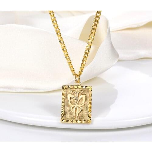 Vintage Butterfly Square Pendant For Women Men Stainless Steel Punk Butterfly Necklace Gold Jewelry Best Friend Gift BFF