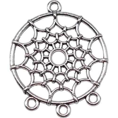 WYSIWYG 10pcs 34x29mm Antique Silver Color Spiderweb Style Connector Charms Dreamcatcher Porous Earring Connector Charms