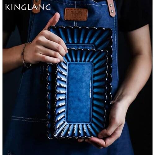 KINGLANG Japanese Klin Glazed Ceramic Plates Rectangle Shape Dinner Plate Sushi Fish Display Tray