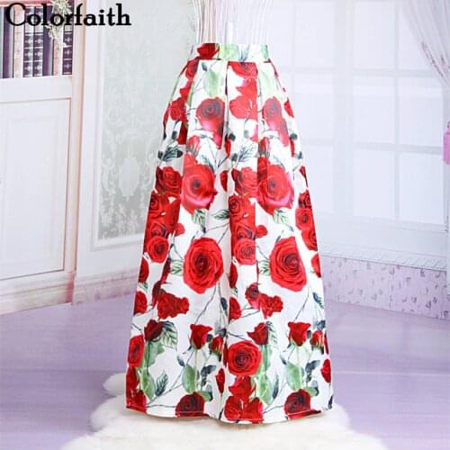 Skirts 23 Patterns Maxi Skirt Women Fashion Satin Flared Long Skirt Vintage Retro Rose Floral Print Pleated Maxi Skirt SK064