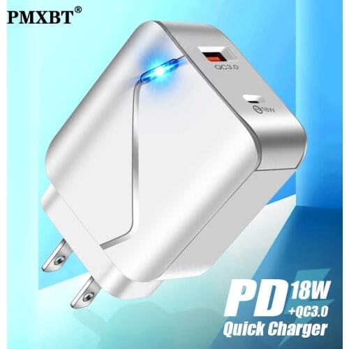 18W PD QC 3.0 Dual USB Charger Quick Charge EU US Plug for iPhone 12 Pro Max Power Delivery Mobile Phone Xiaomi Laptop Adapter