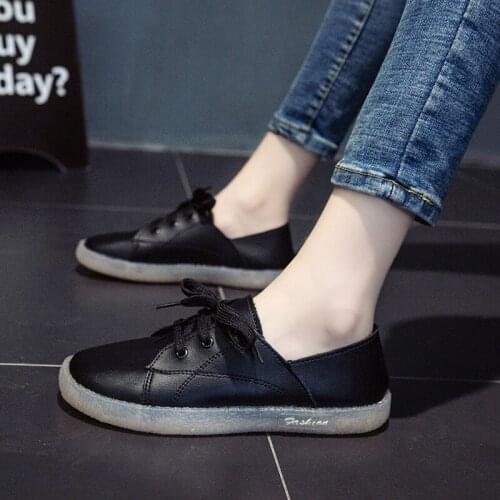 LLOGAI Nice New High Quality Woman Leather Solid Flat Shoes Womens Sneakers Lace Up Slip on Casual Vogue Shoes Mocassin Femme